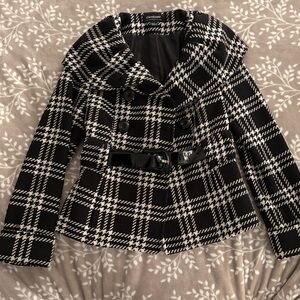 Chico's Black and White Plaid Pea Coat